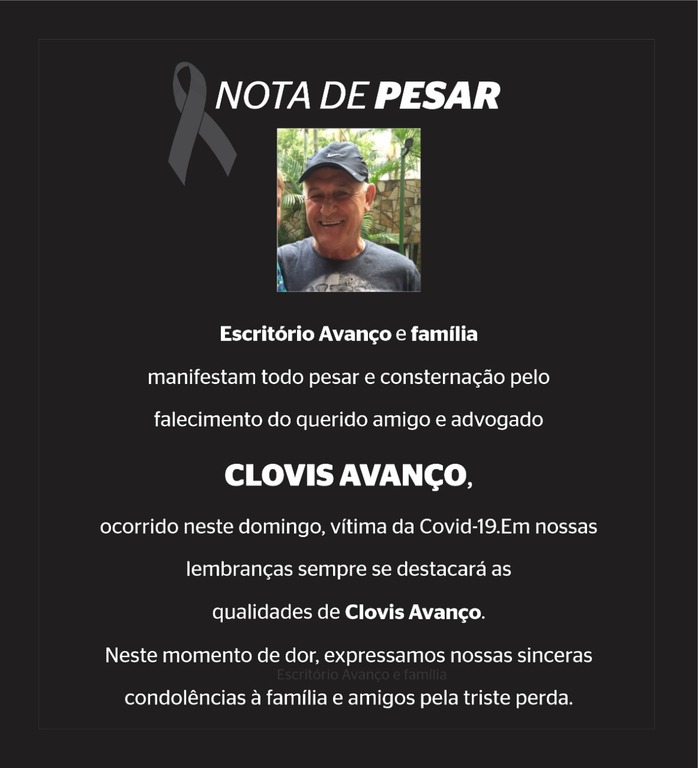 Nota de pesar pelo falecimento do advogado Clovis Avanço - Gente de Opinião