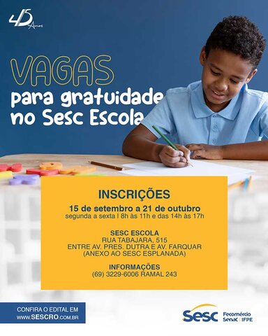 Sesc Escola abre processo seletivo 2023 para vagas gratuitas - Gente de Opinião