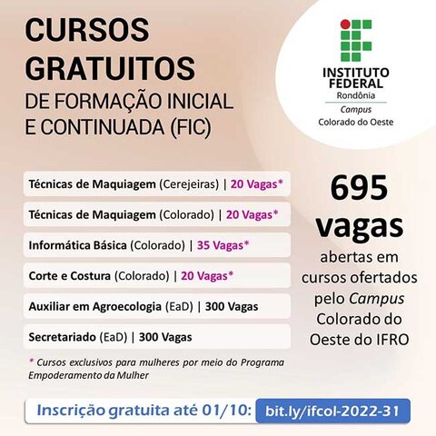 Campus Colorado do Oeste do IFRO oferta 695 vagas em cursos de Formação Inicial e Continuada - Gente de Opinião