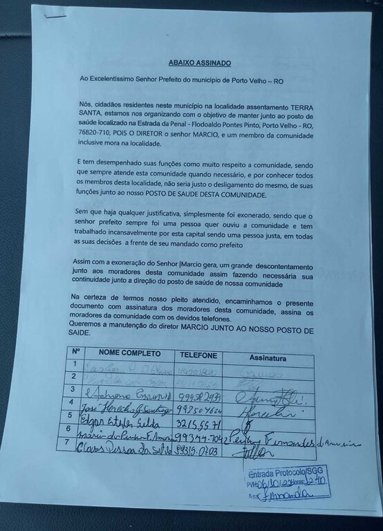 URGENTE: a comunidade Terra Santa, em Porto Velho, quer o diretor do Posto de Saúde que foi exonerado, por questão política, de volta ao cargo - Gente de Opinião