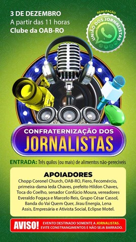  Festa dos Jornalistas é hoje, sábado (03/12),  com patrocínio oficial do chopp Coronel Church - Gente de Opinião