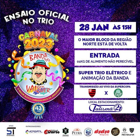 Ensaio oficial no trio da Banda do Vai Quem Quer é no próximo sábado (28/01), na Talismã 21 - Gente de Opinião