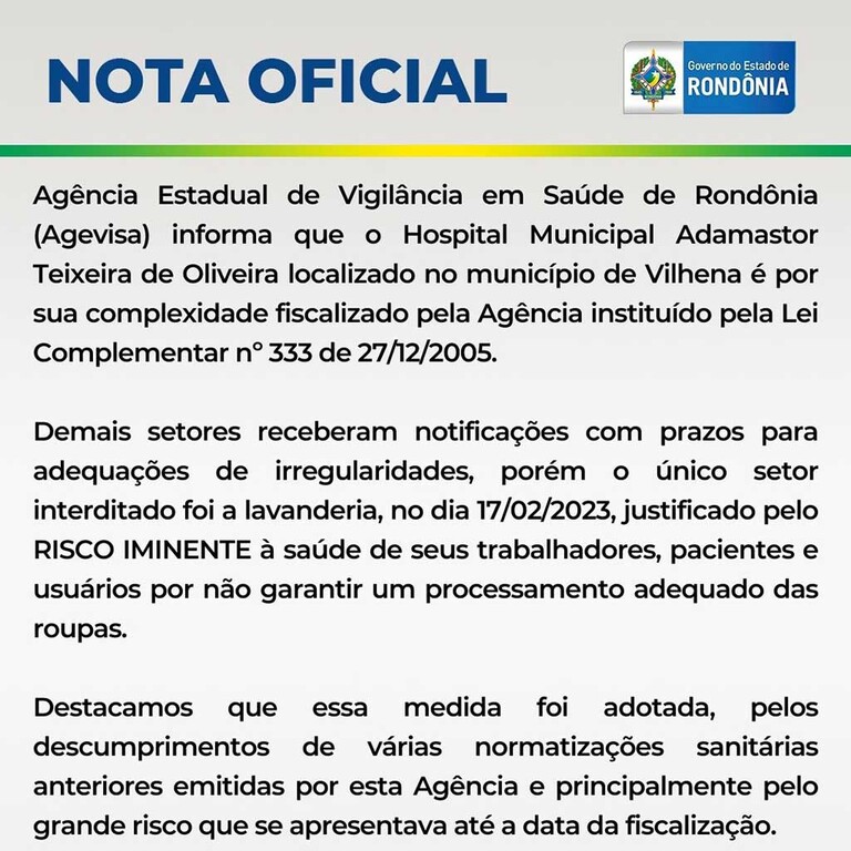 Nota de Esclarecimento sobre a situação do Hospital Municipal Adamastor Teixeira de Oliveira  - Gente de Opinião