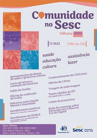 Projeto “Comunidade no Sesc” acontece dia 13 de maio em Vilhena - Gente de Opinião