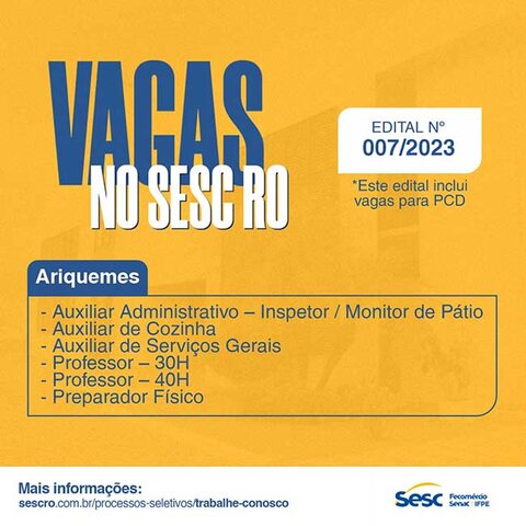 Sesc RO abre inscrições para processo seletivo por prazo determinado em Rondônia  - Gente de Opinião