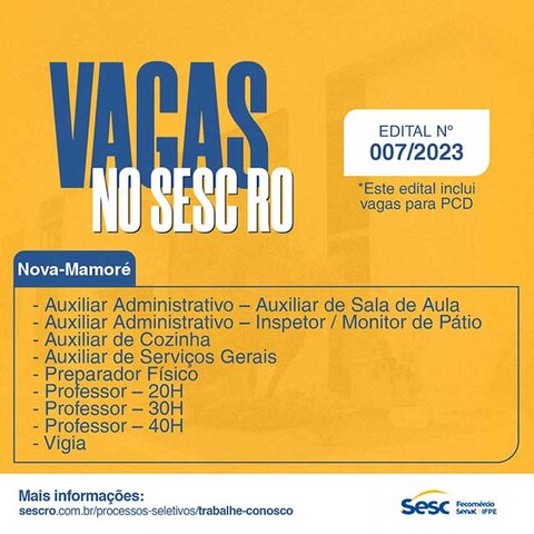 Sesc RO abre inscrições para processo seletivo por prazo determinado em Rondônia  - Gente de Opinião