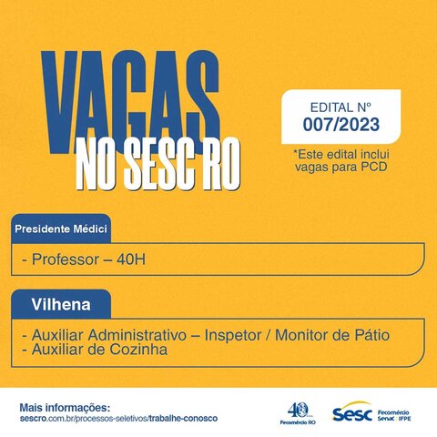 Sesc RO abre inscrições para processo seletivo por prazo determinado em Rondônia  - Gente de Opinião