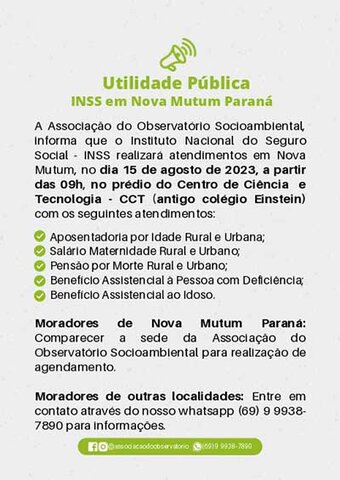 INSS realiza atendimento em Nova Mutum Paraná e região - Gente de Opinião