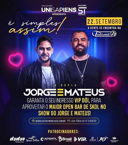 Show de Jorge e Mateus e nesta sexta na casa de shows Talismã 21 - Gente de Opinião