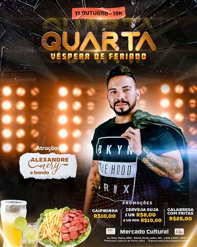 Hoje tem show de Alexandre Nery e quinta transmissão do jogo da seleção Brasileira e shows duplo no Mercado Cultural - Gente de Opinião