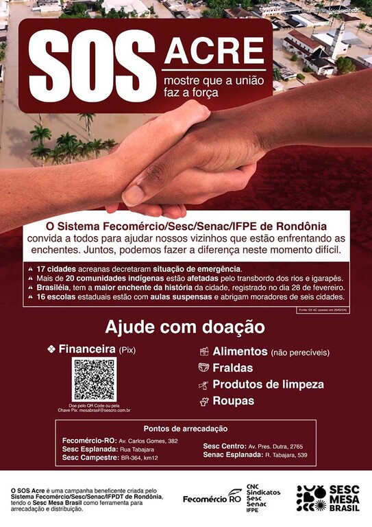 Sistema Fecomércio Rondônia realiza campanha em prol da população afetada pelas enchentes no Acre - Gente de Opinião