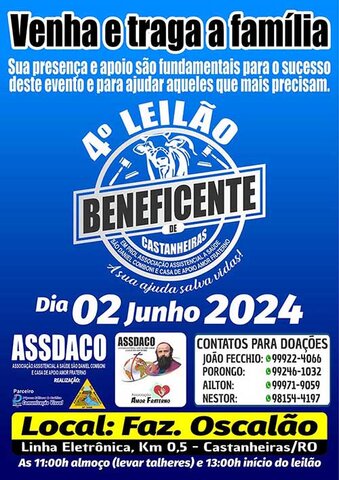 ASSDACO se prepara para mais um leilão solidário em Castanheiras - Gente de Opinião