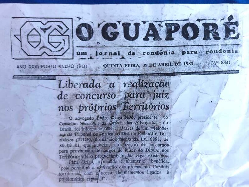 Jornal O Guaporé informa a respeito do concurso para juízes em Rondônia - Gente de Opinião