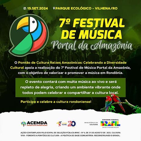 7ª edição do Festival de Música Portal da Amazônia acontece dia 15 de setembro em Vilhena - Gente de Opinião