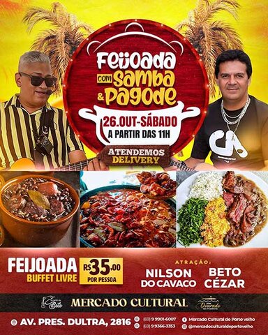 Shows grátis e feijoada de R$ 35.00 no Mercado Cultural - Gente de Opinião