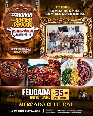 Confira os shows da Feijoada do Mercado Cultural; à noite terá shows de grupo de forró 