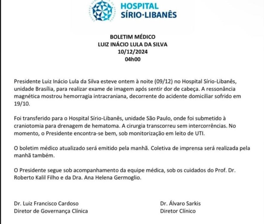 Lula passa por cirurgia em São Paulo para drenagem de hematoma - Gente de Opinião