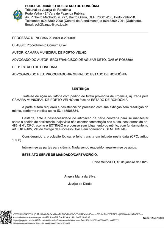 Câmara de Porto Velho desiste de ação contra decisão do TCE/RO e abre precedente para anulação de contrato bilionário - Gente de Opinião