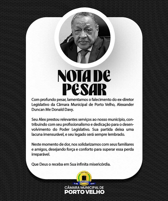 Nota de Falecimento de Alexander Ducan Me Donald Davy - Gente de Opinião