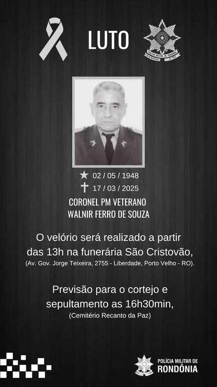 Nota de Falecimento do coronel Walnir Ferro de Souza - Gente de Opinião