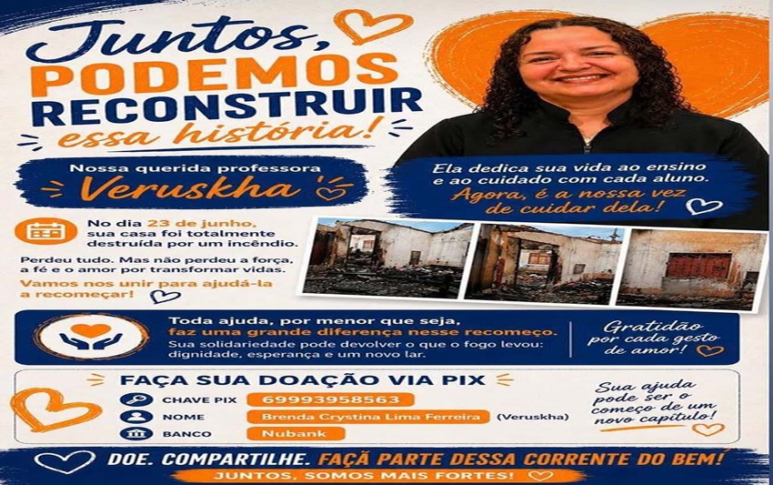 Das cinzas à esperança: professora perde tudo em incêndio e amigos fazem corrente de amor para reconstruir sua vida
